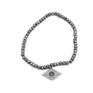 Tai Faceted Beads Evil Eye Rhinestone Pendant Stretch Necklace